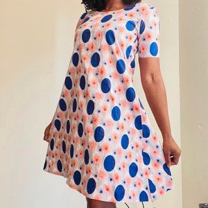 Bright Red White and Blue Ankara Polka Dot Shift Midi Dress